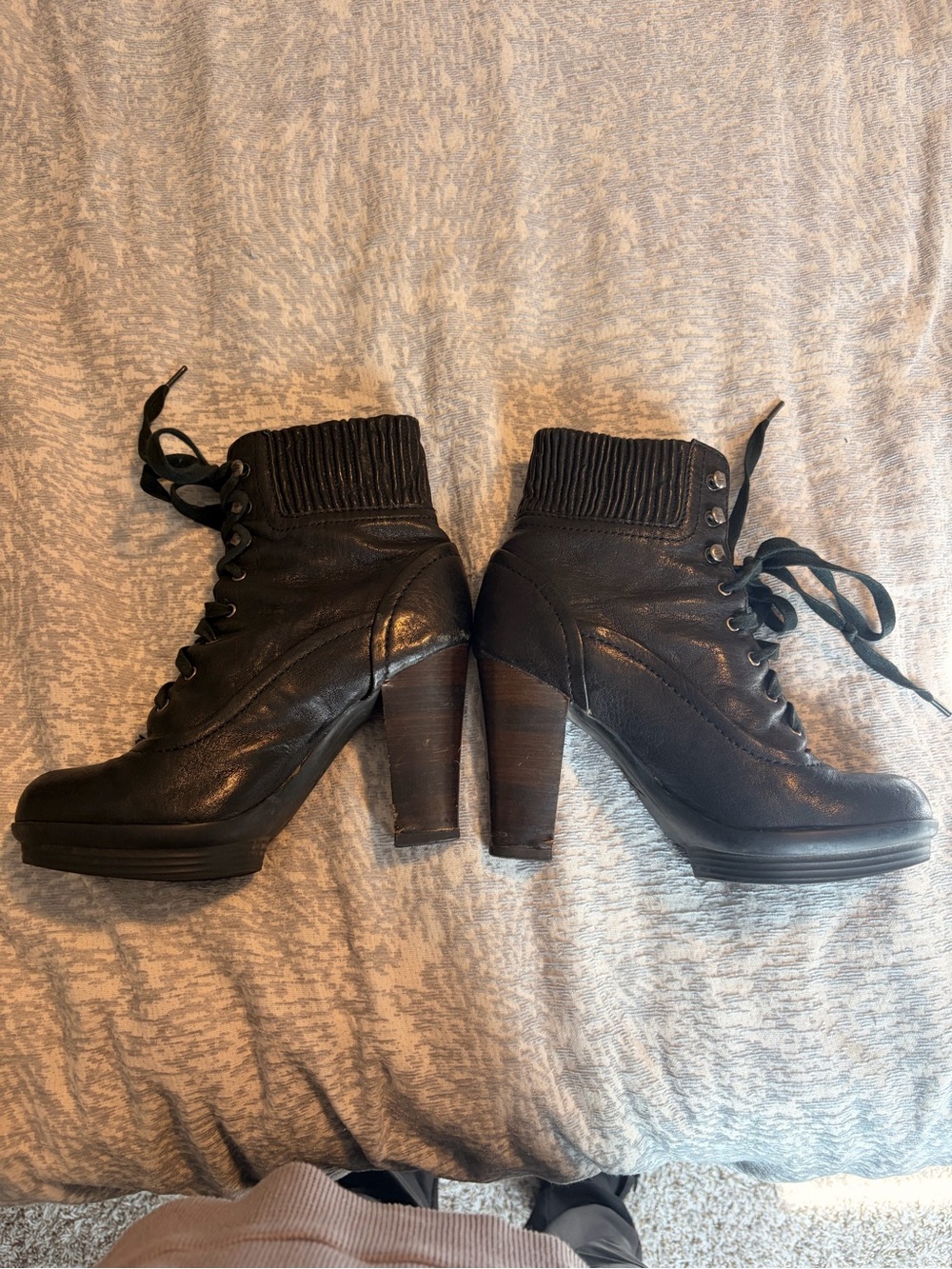 Frye Black Lace-Up High Heel Ankle Boots - Picture 3 of 6